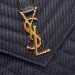 Saint Laurent Navy Blue Mix Matelassé Fabric Medium Envelope Shoulder Bag