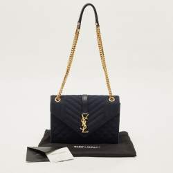 Saint Laurent Navy Blue Mix Matelassé Fabric Medium Envelope Shoulder Bag