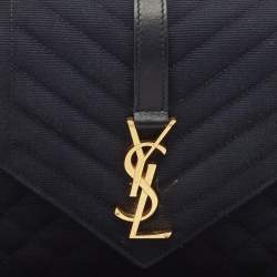 Saint Laurent Navy Blue Mix Matelassé Fabric Medium Envelope Shoulder Bag