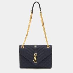 Saint Laurent Navy Blue Mix Matelassé Fabric Medium Envelope Shoulder Bag