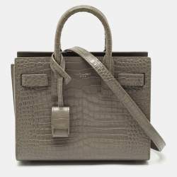Saint Laurent Grey Croc Embossed Leather Nano Classic Sac De Jour Tote