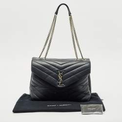 Saint Laurent Dark Grey Matelassé Leather Medium Loulou Shoulder Bag