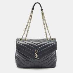 Saint Laurent Dark Grey Matelassé Leather Medium Loulou Shoulder Bag