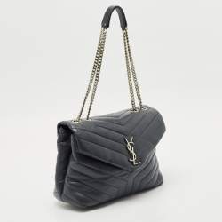 Saint Laurent Dark Grey Matelassé Leather Medium Loulou Shoulder Bag