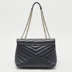 Saint Laurent Dark Grey Matelassé Leather Medium Loulou Shoulder Bag