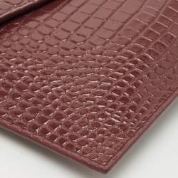Pre Owned Saint Laurent Burgundy Croc Embossed Leather Medium Uptown Clutch