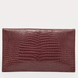 Pre Owned Saint Laurent Burgundy Croc Embossed Leather Medium Uptown Clutch