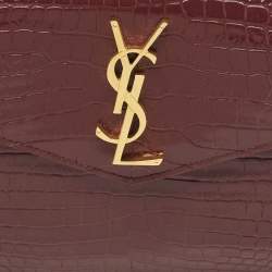 Pre Owned Saint Laurent Burgundy Croc Embossed Leather Medium Uptown Clutch