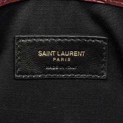 Pre Owned Saint Laurent Burgundy Croc Embossed Leather Medium Uptown Clutch