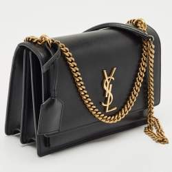 Pre Owned Saint Laurent Black Leather Medium Sunset Shoulder Bag