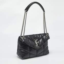 Pre Owned Saint Laurent Black Quilted Leather Small Loulou Puffer Shoulder Bag