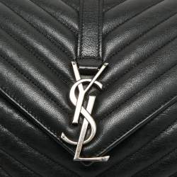 Pre Owned Saint Laurent Black Matelassé Leather Medium College Top Handle Bag
