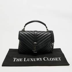 Pre Owned Saint Laurent Black Matelassé Leather Medium College Top Handle Bag