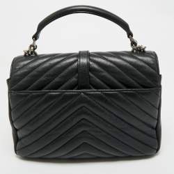 Pre Owned Saint Laurent Black Matelassé Leather Medium College Top Handle Bag