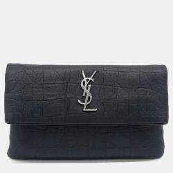 Saint Laurent Paris Black Leather Folding Clutch