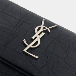 Pre Owned Saint Laurent Paris Black Leather Folding Clutch