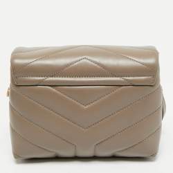 Pre Owned Saint Laurent Dark Beige Matelassé Leather Toy Loulou Crossbody Bag