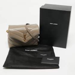 Pre Owned Saint Laurent Dark Beige Matelassé Leather Toy Loulou Crossbody Bag