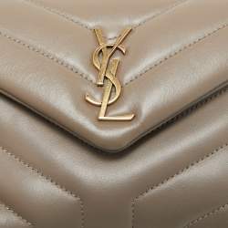 Pre Owned Saint Laurent Dark Beige Matelassé Leather Toy Loulou Crossbody Bag