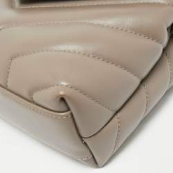 Pre Owned Saint Laurent Dark Beige Matelassé Leather Toy Loulou Crossbody Bag