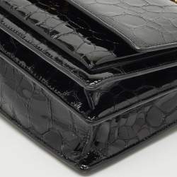 Pre Owned Saint Laurent Black Croc Embossed Patent Leather Medium Sunset Shoulder Bag