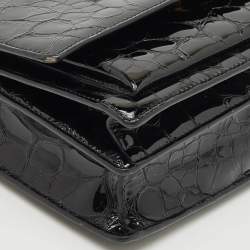 Pre Owned Saint Laurent Black Croc Embossed Patent Leather Medium Sunset Shoulder Bag