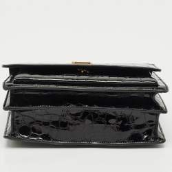 Pre Owned Saint Laurent Black Croc Embossed Patent Leather Medium Sunset Shoulder Bag