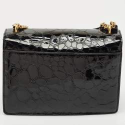 Pre Owned Saint Laurent Black Croc Embossed Patent Leather Medium Sunset Shoulder Bag