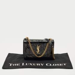 Pre Owned Saint Laurent Black Croc Embossed Patent Leather Medium Sunset Shoulder Bag