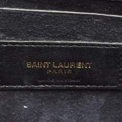 Pre Owned Saint Laurent Black Croc Embossed Patent Leather Medium Sunset Shoulder Bag