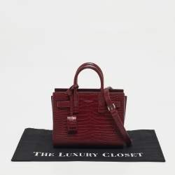 Pre Owned Saint Laurent Red Croc Embossed Leather Nano Classic Sac De Jour Tote