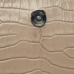 Pre Owned Saint Laurent Beige Croc Embossed Leather Medium Sunset Shoulder Bag