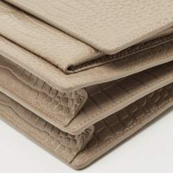 Pre Owned Saint Laurent Beige Croc Embossed Leather Medium Sunset Shoulder Bag