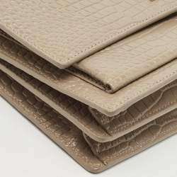 Pre Owned Saint Laurent Beige Croc Embossed Leather Medium Sunset Shoulder Bag