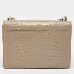 Pre Owned Saint Laurent Beige Croc Embossed Leather Medium Sunset Shoulder Bag