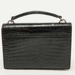 Pre Owned Saint Laurent Black Croc Embossed Leather Sunset Wallet On Chain