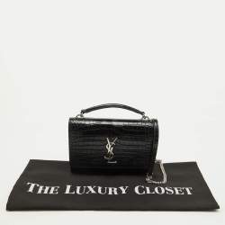Pre Owned Saint Laurent Black Croc Embossed Leather Sunset Wallet On Chain