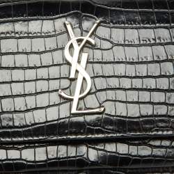 Pre Owned Saint Laurent Black Croc Embossed Leather Sunset Wallet On Chain