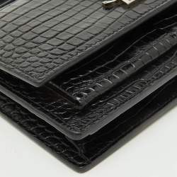 Pre Owned Saint Laurent Black Croc Embossed Leather Sunset Wallet On Chain