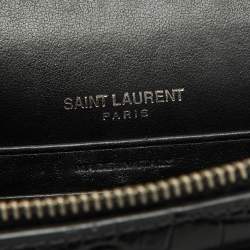Pre Owned Saint Laurent Black Croc Embossed Leather Sunset Wallet On Chain