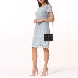 Pre Owned Saint Laurent Black Croc Embossed Leather Sunset Wallet On Chain