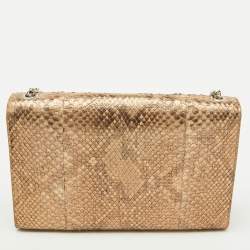 Pre Owned Saint Laurent Gold/Beige Python Kate Medium Shoulder Bag