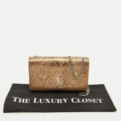 Pre Owned Saint Laurent Gold/Beige Python Kate Medium Shoulder Bag