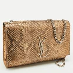 Pre Owned Saint Laurent Gold/Beige Python Kate Medium Shoulder Bag