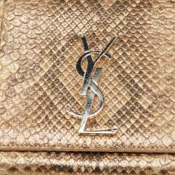 Pre Owned Saint Laurent Gold/Beige Python Kate Medium Shoulder Bag