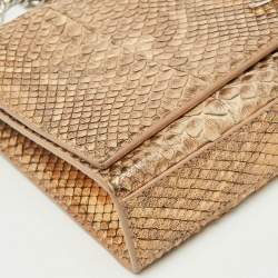 Pre Owned Saint Laurent Gold/Beige Python Kate Medium Shoulder Bag