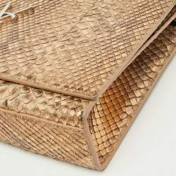 Pre Owned Saint Laurent Gold/Beige Python Kate Medium Shoulder Bag