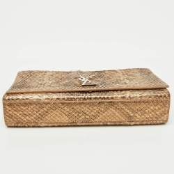 Pre Owned Saint Laurent Gold/Beige Python Kate Medium Shoulder Bag