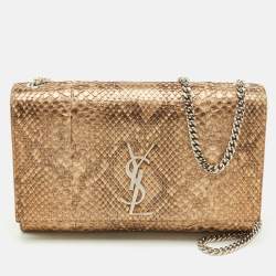 Pre Owned Saint Laurent Gold/Beige Python Kate Medium Shoulder Bag