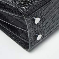 Pre Owned Saint Laurent Black Croc Embossed Leather Nano Classic Sac De Jour Tote